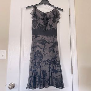 Milly 100% Silk Drape Black Flower Dress
